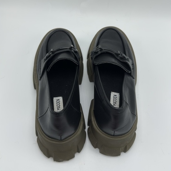 Steve Madden Trifecta Black and Olive Leather Platform lug sole Loafers Size 8 - Picture 5 of 8